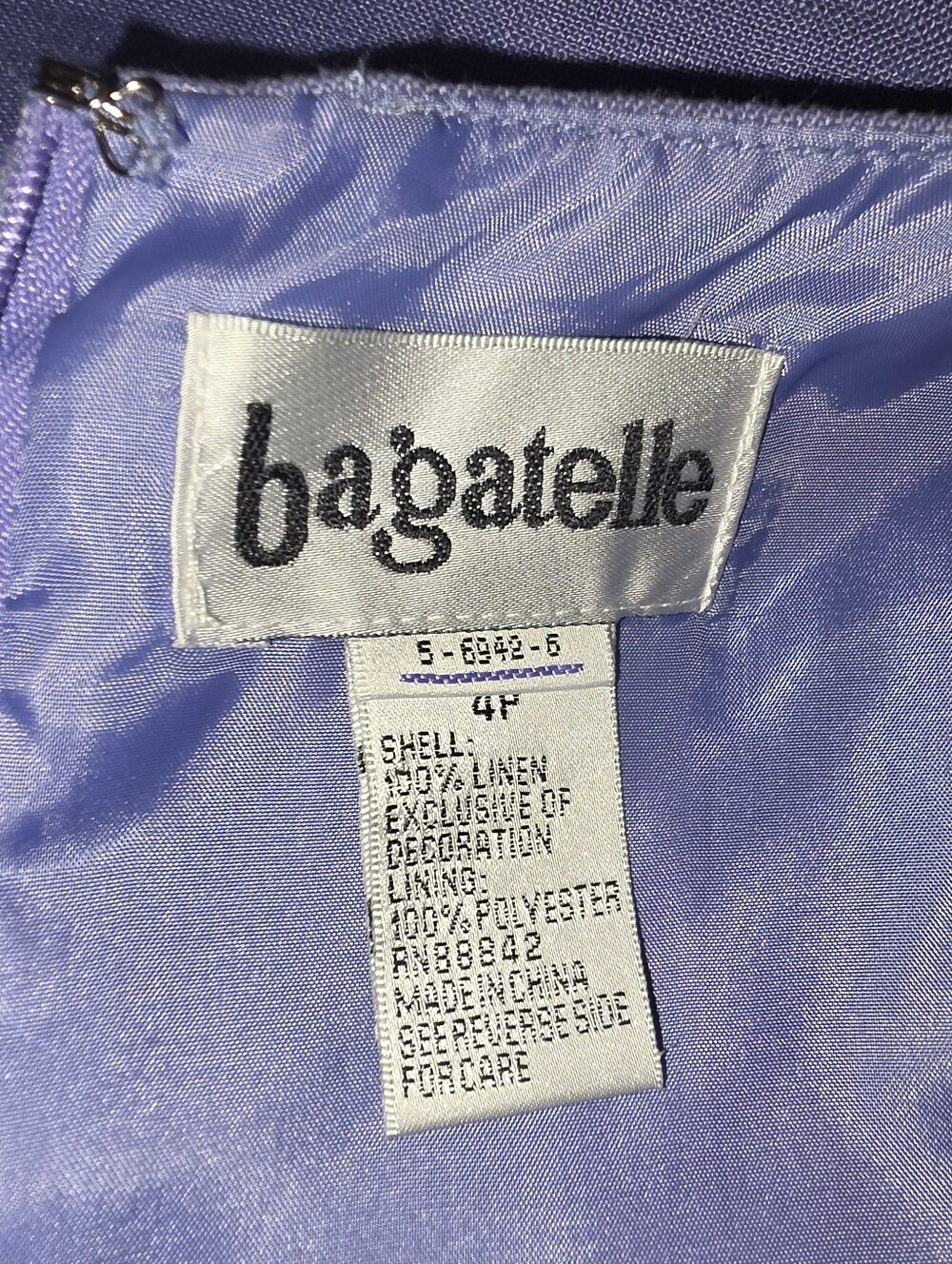 Bagatelle Dress Linen Shift Embroidered Flowers Lavender Petite Size 4P - Picture 9 of 12